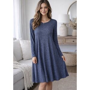 Old Navy Swing Dress Blue Heather Knit Long Sleeve Knee Length Size Small